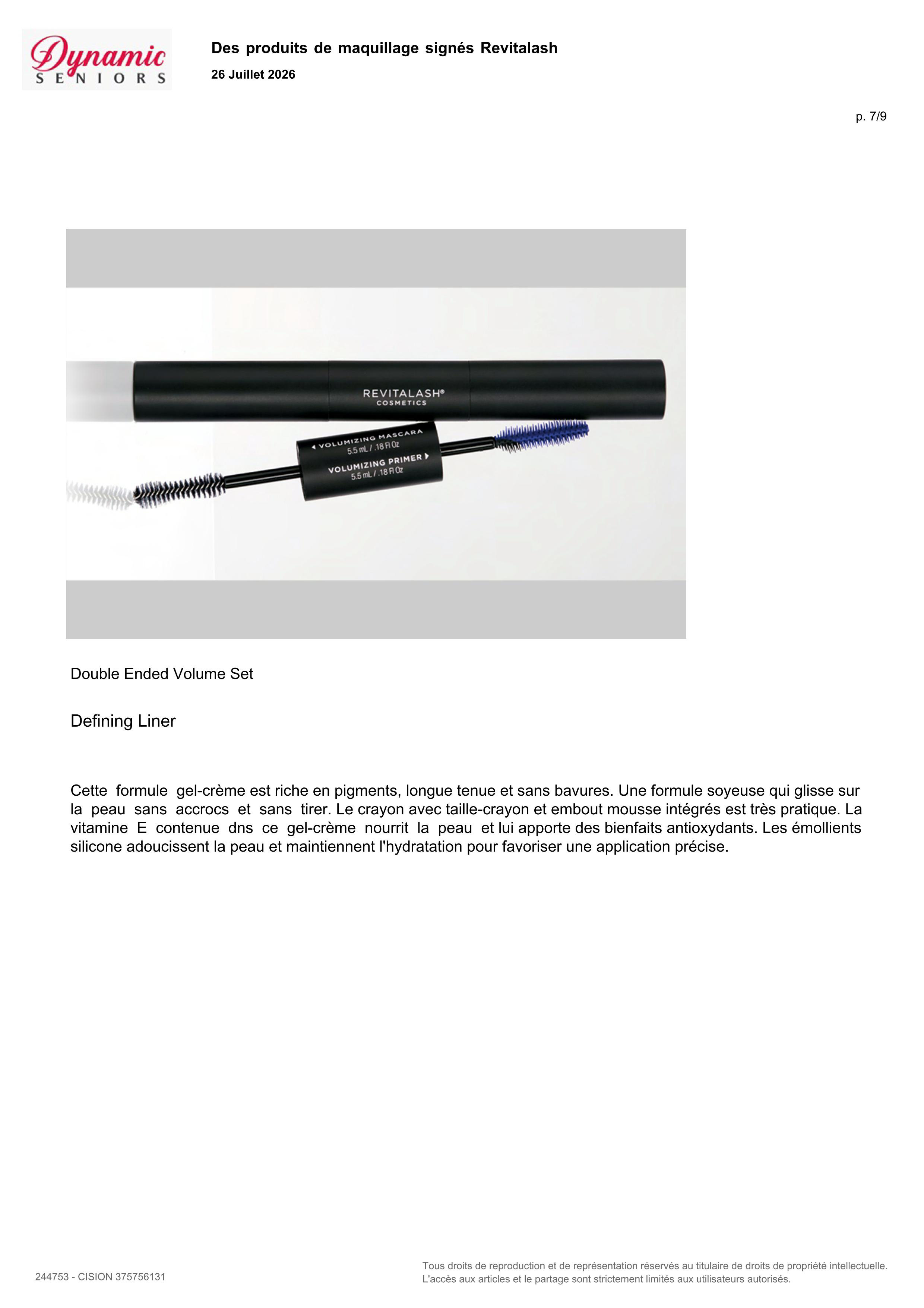 Des produits de maquillage signés RevitaLash® paru dans Dynamic Seniors - Juillet 2026 